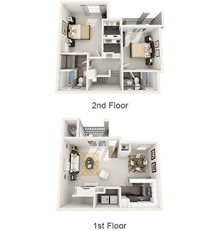 Floor plan for 2 beds, 2 baths, 1158 sqft